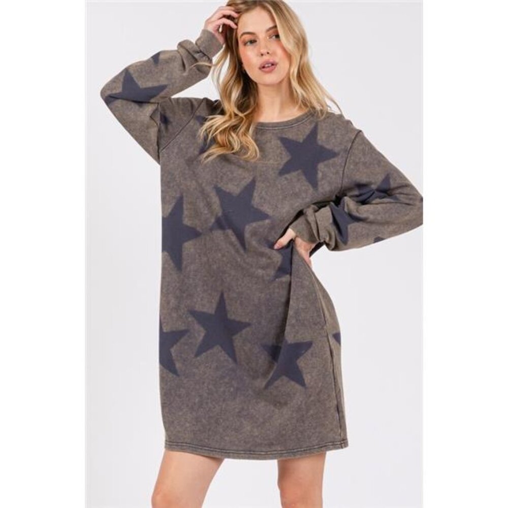 nwt SAGE + FIG Washed Star Print Round Neck‎ Dress